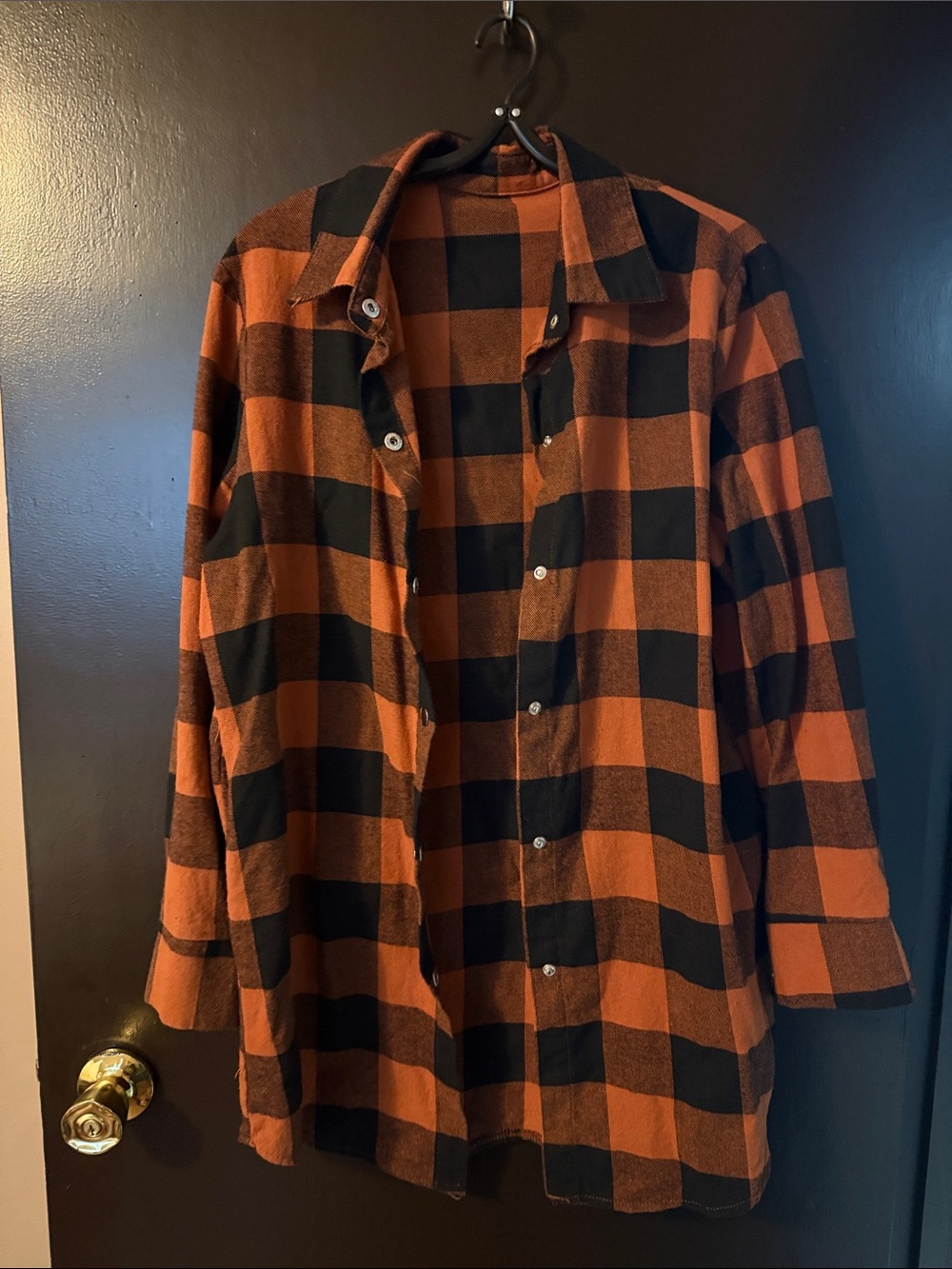 Women's Rust and Black Buffalo Check Flannel long Shirt/shacket